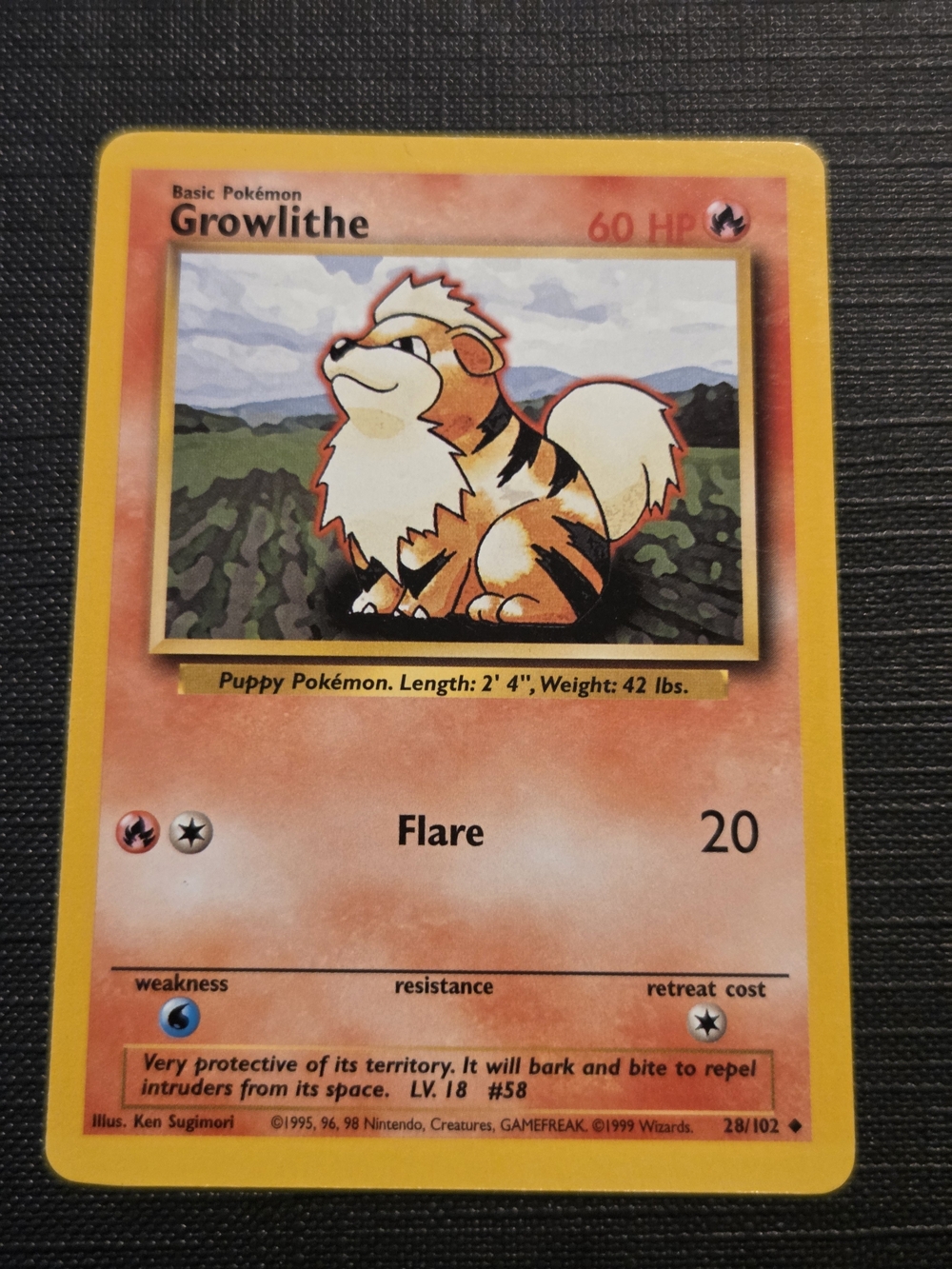 Pokemon Base Set 1999 GROWLITHE Trading Card (28/102)